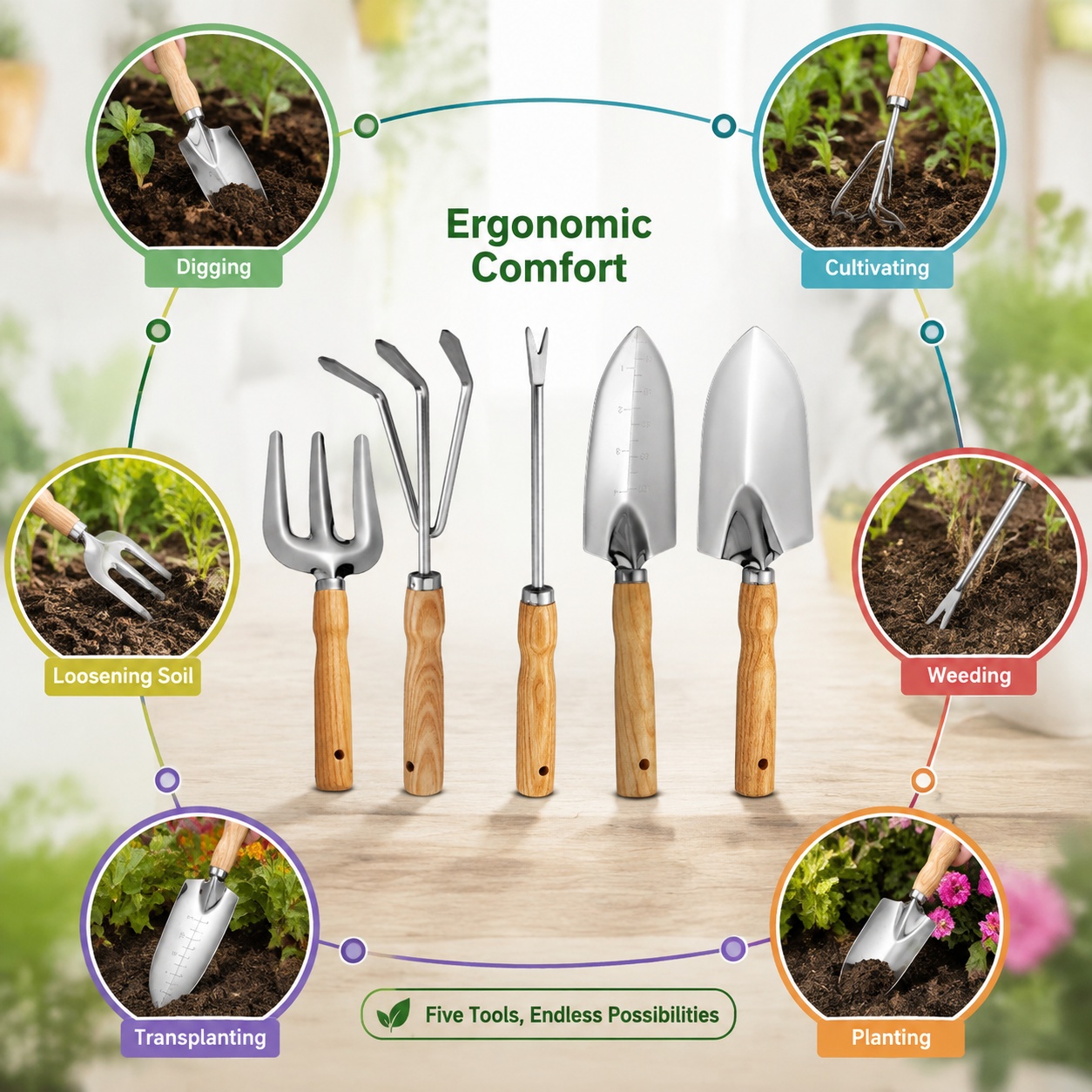 Juego de 5 herramientas de jar - Spade Digging Fork reseña y precio
